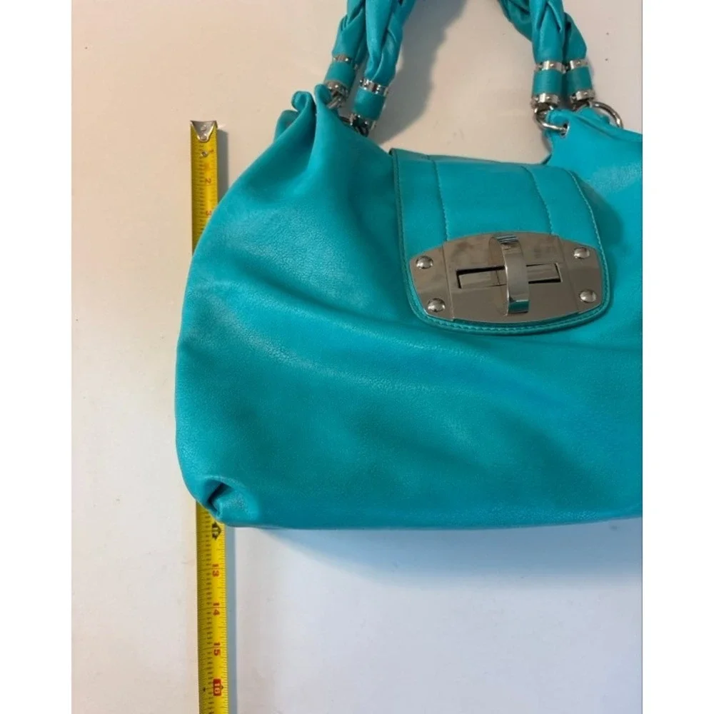Charlotte Russe Teal Faux Leather‎ Hobo Bag Braided Handle Silver Hardware